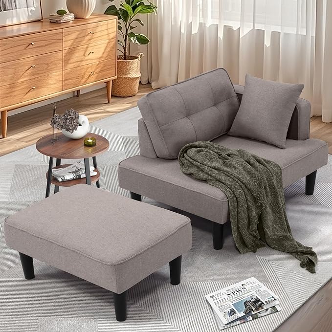 Recliner Sofa Bed, Convertible Sectional Couches for Living Room, Sofa Cama moderno with Chaise & 2 Pillow, Small Couches for Small Spaces, Apartment, Dorm, Linen
